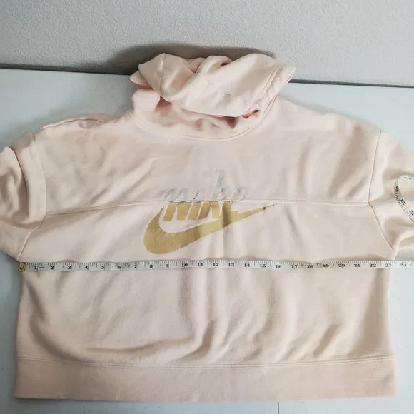 Nike Sweatshirt Hooded Cropped Metallic Logo Light Pink/peach Womens size L - Picture 9 of 10